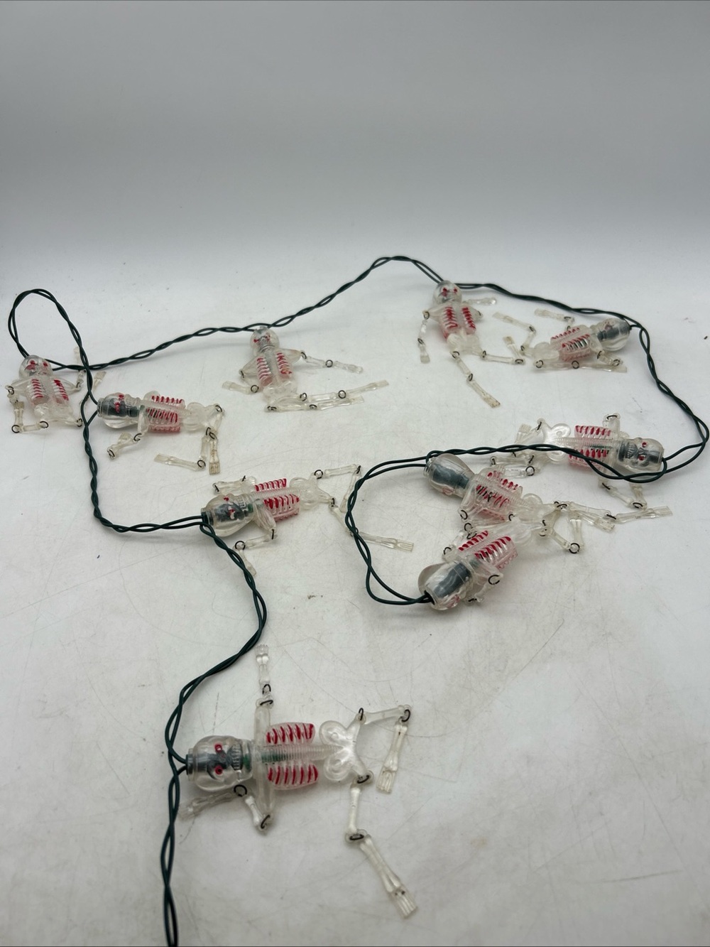 Vtg Blow Mold Halloween Skeleton String Lights Green Bulbs 9.5’(Missing 1 Arm) - Picture 2 of 9